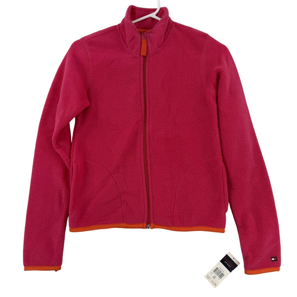 Tommy Jeans Jacket Teens XS Pink Fleece Full Zip Stand Collar Logo Pockets NWT